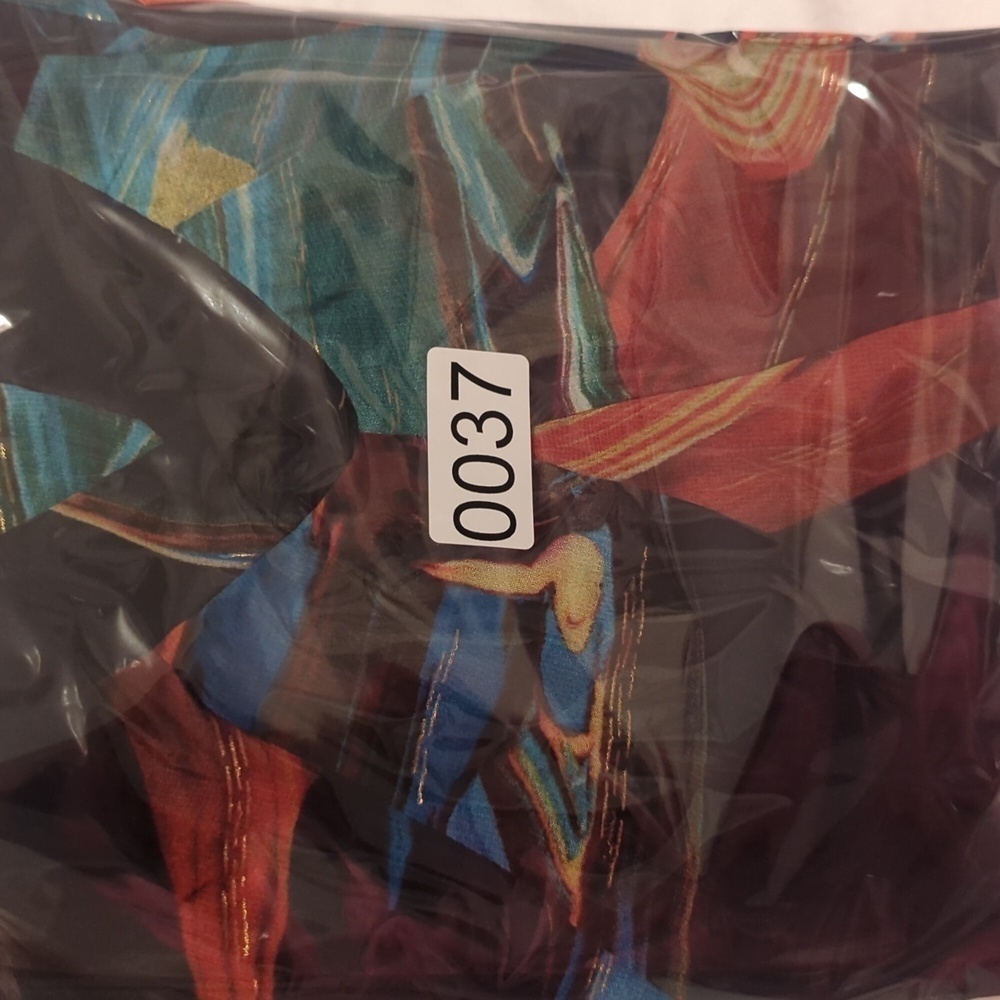 SIGNATURE by ROBBIE BEE. Abstract Print Chiffon. Color Navy Blue Green Orange. - Picture 11 of 11